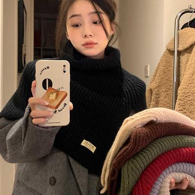 Slit High Neck Shawl Women'S Season Black Pullover Neck Set Knitted Scarf To Protect Against The Cold And Keep Warm On The Outer Scarf