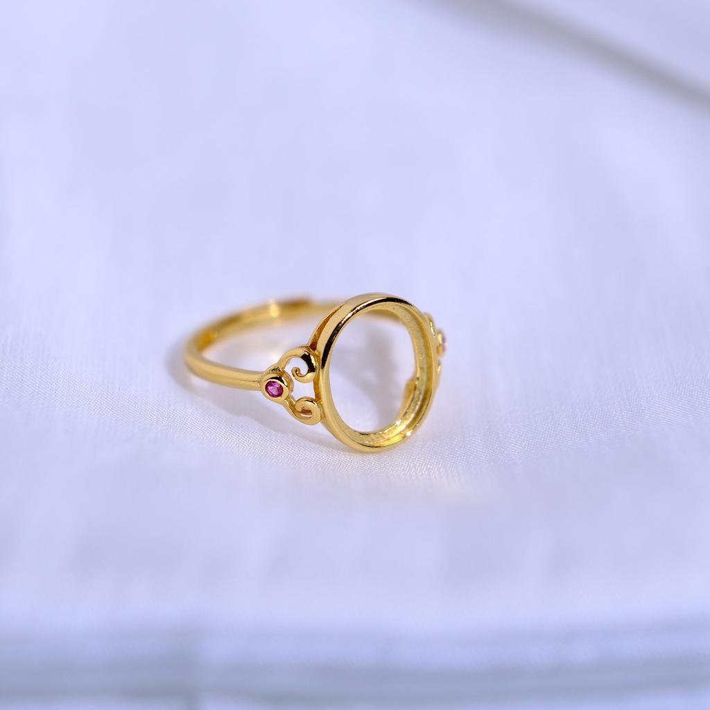 S925 Silver Gold-Plated Filigree Oval Bar Ring with Prong Setting