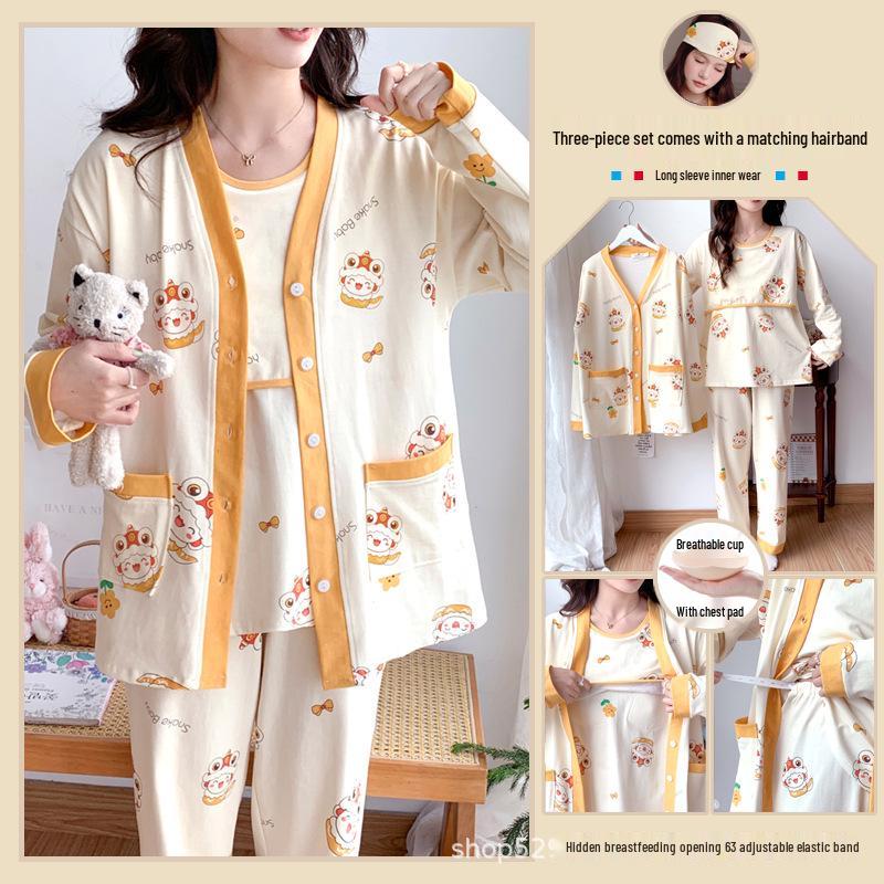 

Three-Piece Postpartum Set: Headbands, Breast Pads, and Pajamas for Spring/Summer Maternity and Nursing Wear XXL (140-160 lbs)