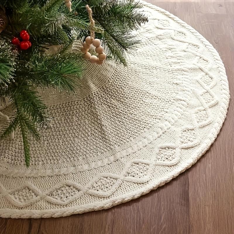 1pc Country Style Cream Knit Christmas Tree Skirt Trim Polyester, Drawstring Closure - Perfect Suitable for Holiday Home
