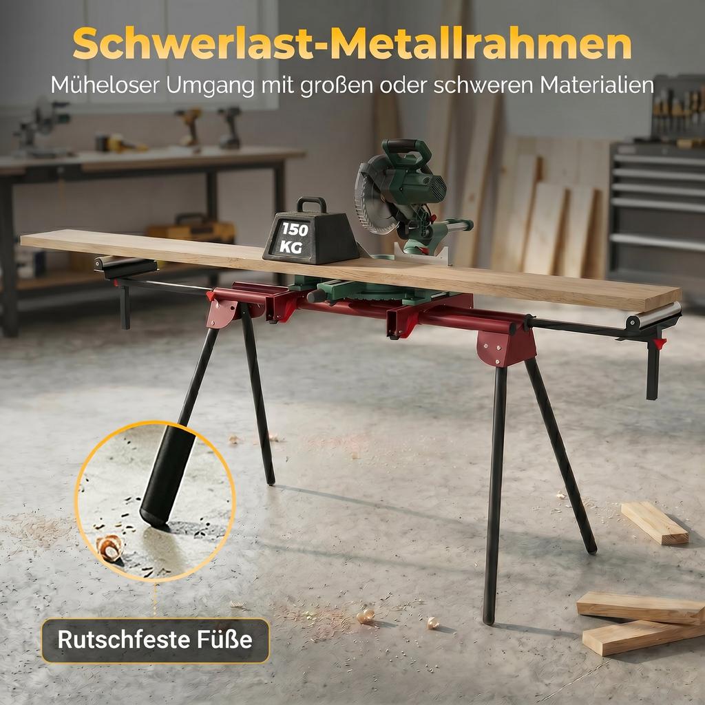 Universal Miter Saw Stand with Extendable Rollers and Support Arms, Portable Saw Stand with Folding Legs