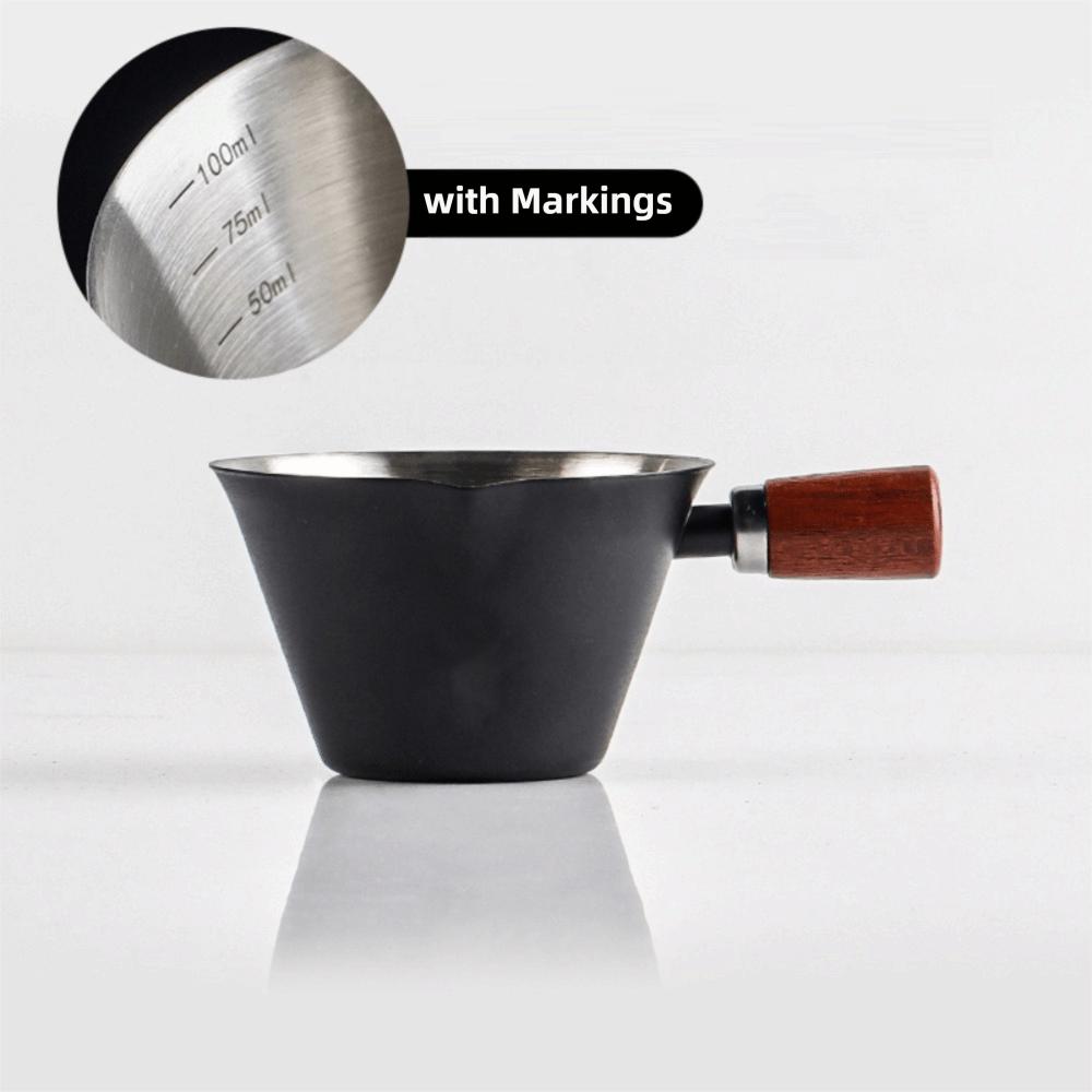 V-shaped Spout Coffee Espresso Cup Wooden Handle Coffee Extract Cup Coffee Measuring Cup  Home