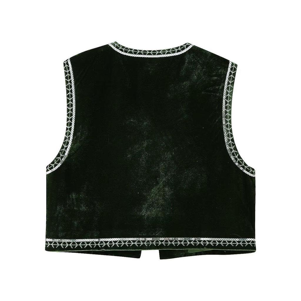 2024 Autumn Women's European & American Velvet Sequin Embroidered Vest