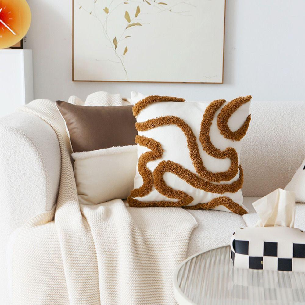 Plush Material Throw Pillow Cover Brown Retro Sofa Cushion Cover Linen Pillow Cover  Home Decor