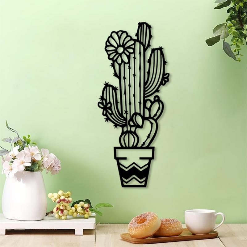 Minimalist Black Iron Desert Plant Wall Art Boho Succulent Holder Indoor Outdoor Farmhouse Hanging Decor Housewarming Gift