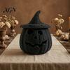 Seasonal Home Display Handwoven Pumpkin Basket with Witch Hat Lid, Rustic Wicker Trick Gothic Table Centerpiece or Treat Bucket for Indoor Outdoor