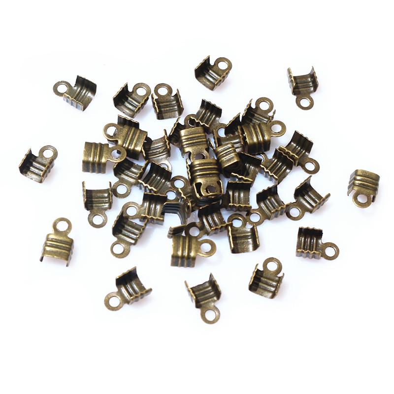 200pcs Fits 3/4/5mm String Cords Ends Tips Ribbon Leather Rope Fold Crimp Bead Connectors For DIY Jewelry Making Accessories