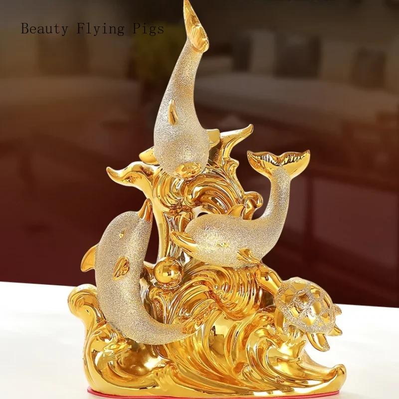 1 ornament ceramic delfin sufragerie auriu vitrină vin desktop decor creativ casă meșteșuguri decor cameră model animal