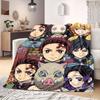 Demon Slayer Bold Cartoon Flannel Blanket, Printed Graphic for Home Decor, Warm for Beds and Chairs, Travel Nap Mat_LIAN