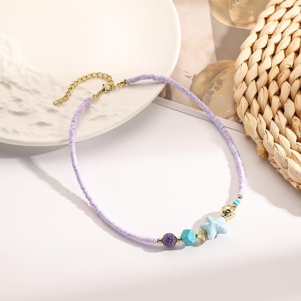Color Blocked Bead Collarbone Chain Ocean Design Ceramic Necklace Small Fish Bohemian Necklace for Women