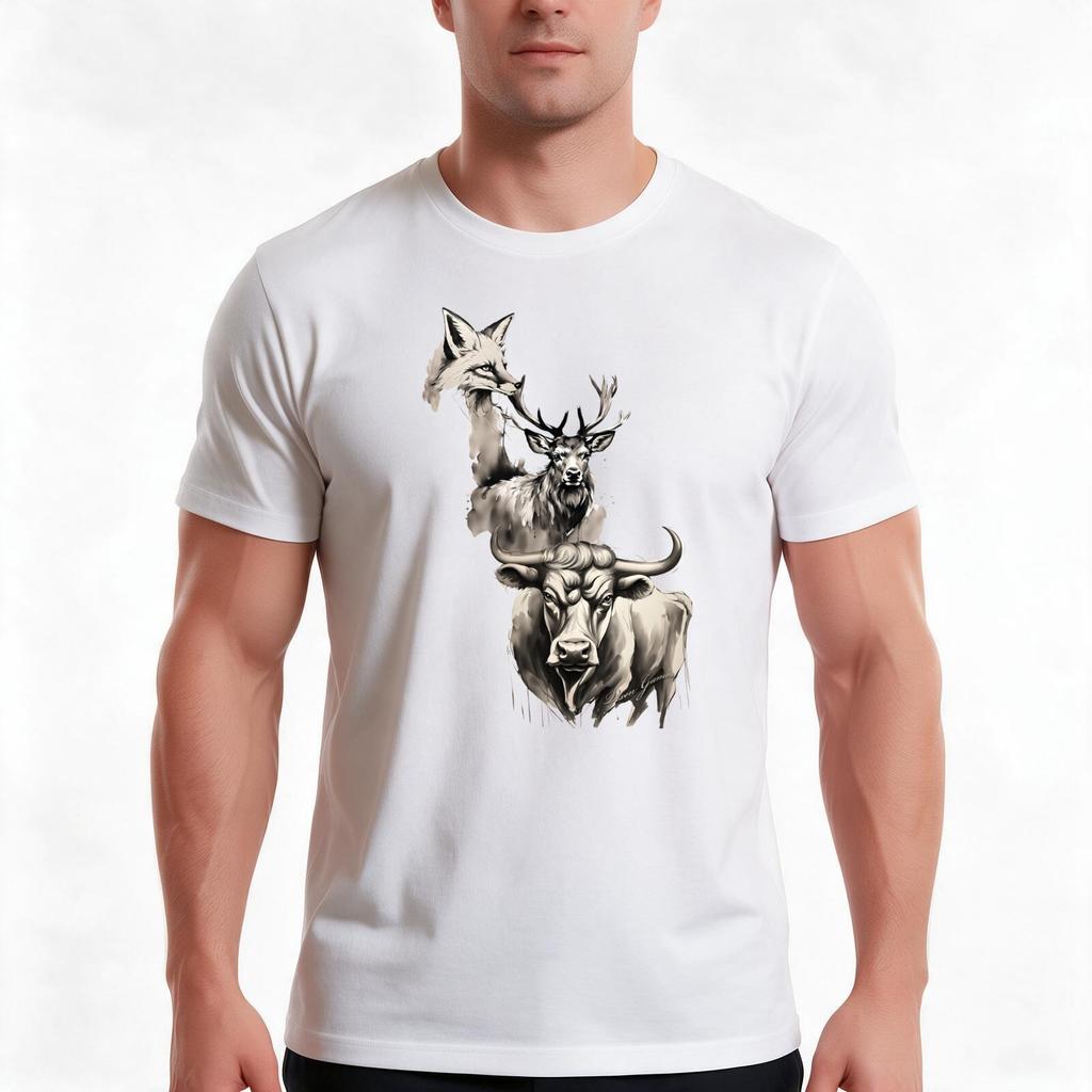 Stag Vixen And Bull Ink Tshirt Summer Casual Cotton Tee Oversized Streetwear Tops Vintage Graphic Print Unisex Unisex Unisex