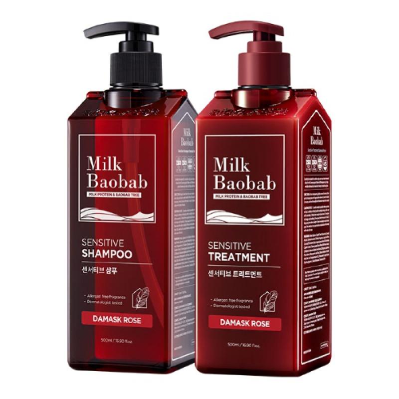 MILK BAOBAB Шампунь для чувствительной кожи головы 500мл+Лечение Дамасская роза 500мл 1Set