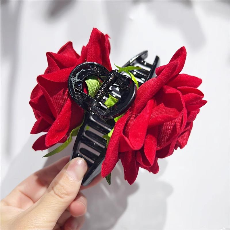 

Реалістична Оксамитова Троянда Кліп для Волосся Фото Атмосфера Квіткові Заколки Аксесуари для Волосся Зачіска Кліпси-Акули Red double-sided