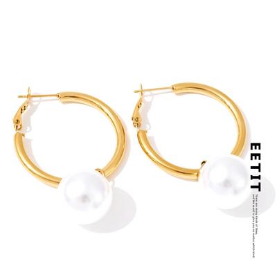 Pearl Drop Dangle Hoop Earrings Round Imitation Beads Fashion Daily Stainless Steel Korean Chic Quality Jewelry Waterproof