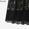 ZANZEA Women Summer V-Neck Casual Short Sleeve Patchwork Lace Dress