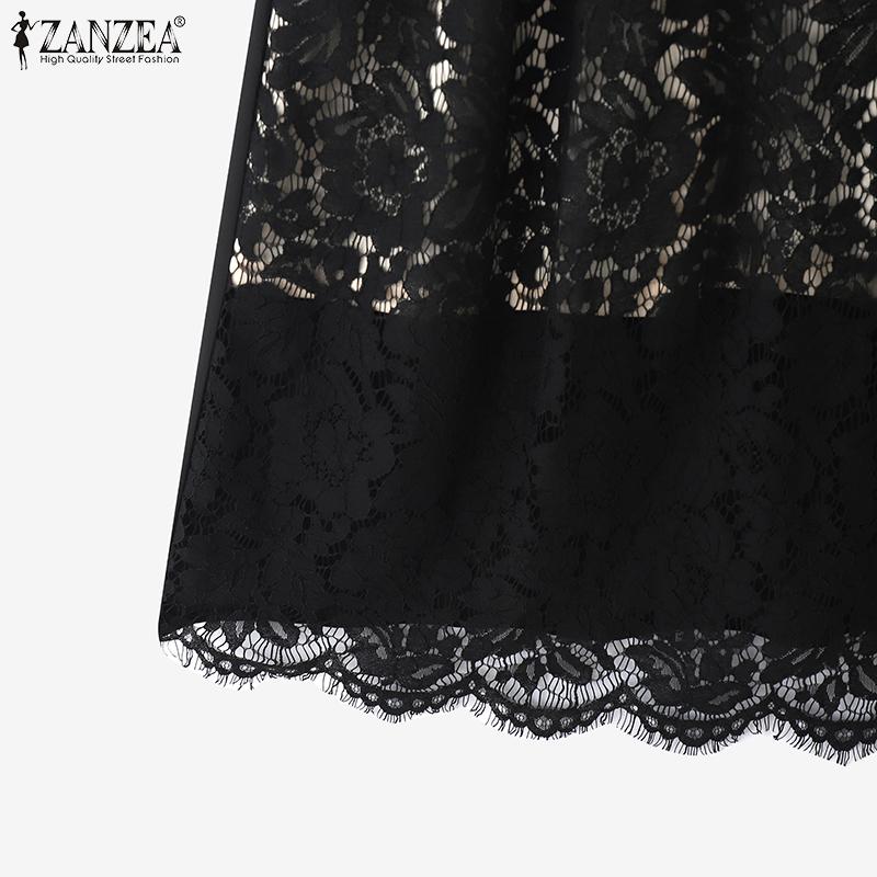 ZANZEA Women Summer V-Neck Casual Short Sleeve Patchwork Lace Dress