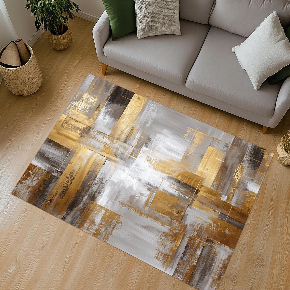 Золотой абстрактный ковер, Золотой абстрактный ковер, Ковер в стиле середины века, Ковер в стиле середины века модерн, Коврик для пола в стиле современного искусства, Ковер в стиле середины века 40x60CM