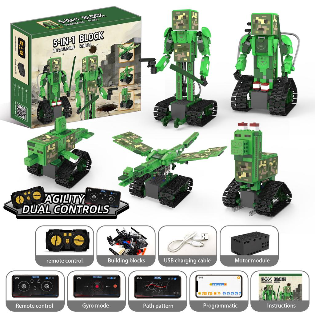 441Pcs Remote Control 5-In-1 Transforming Robot Building Blocks Set Desktop Ornament Model Assembly Toy Kids Birthday Gift