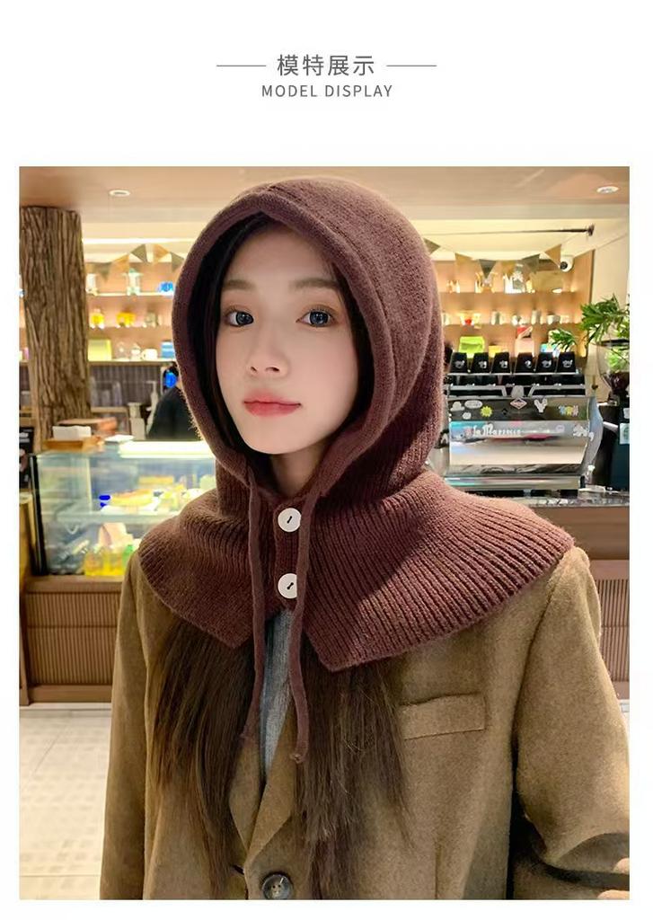 Balaclava hat fashion couple autumn and winter ear protection warm hat scarf integrated knitted wool hat