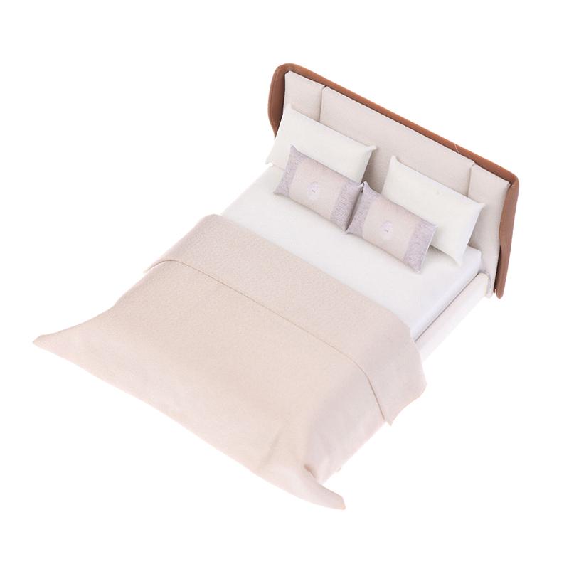 Dollhouse New Chinese Double Bed Model Micro Scene Model Miniature Furniture Dolls Accessory Simulated Mini Furniture Ornament