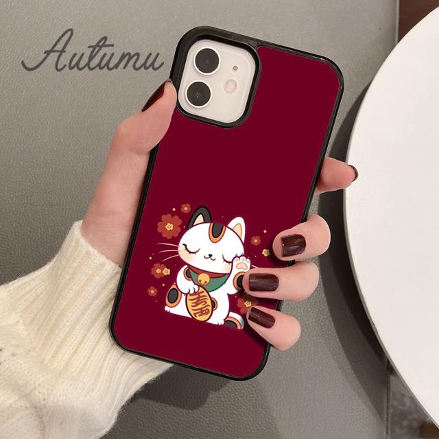 Urocze etui na telefon z kotem przynoszącym szczęście dla iPhone 11 12 13 14 Pro Max mini X XR XS SE 2020 5 6S 7 8 Plus Samsung Galaxy S21 S22 Cover shell