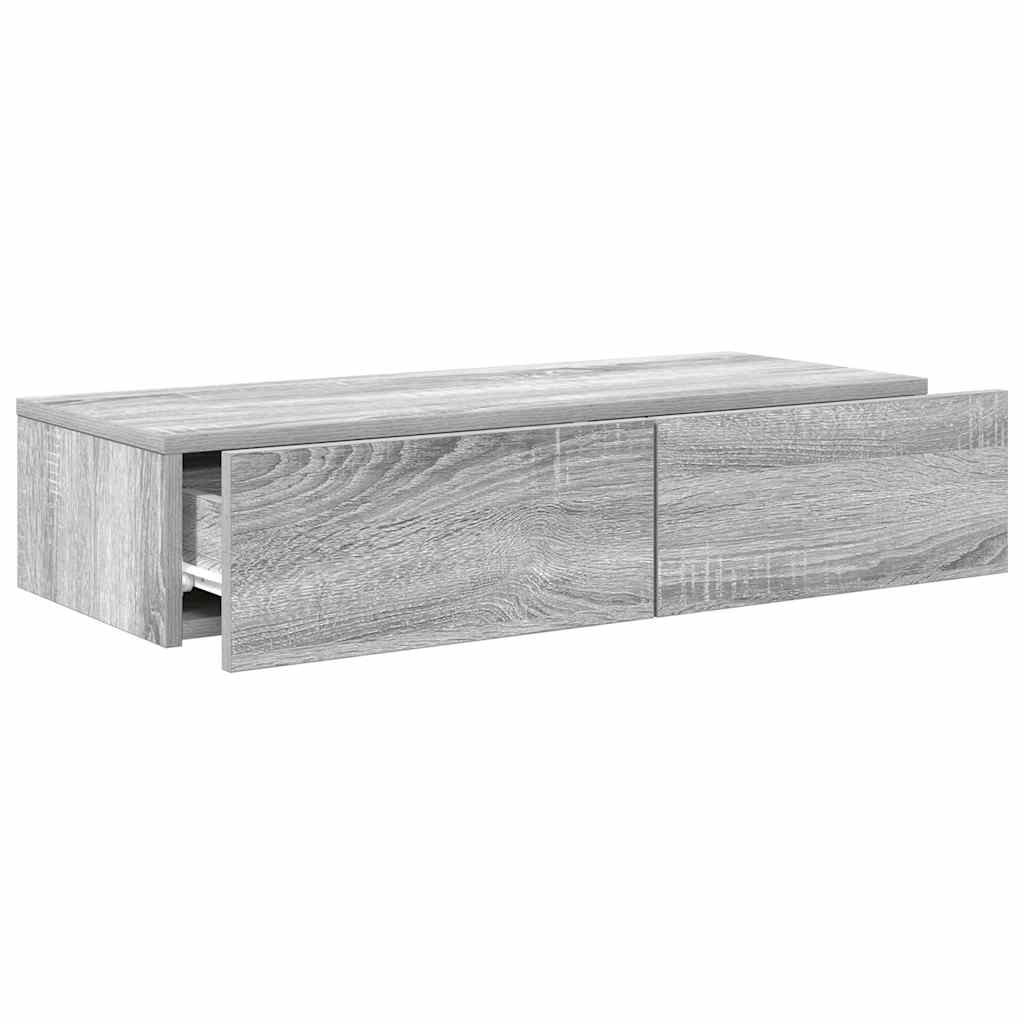 Wall Mounted Shelf with Drawers Grey Sonoma 80 x 33 x 17 cm Particleboard