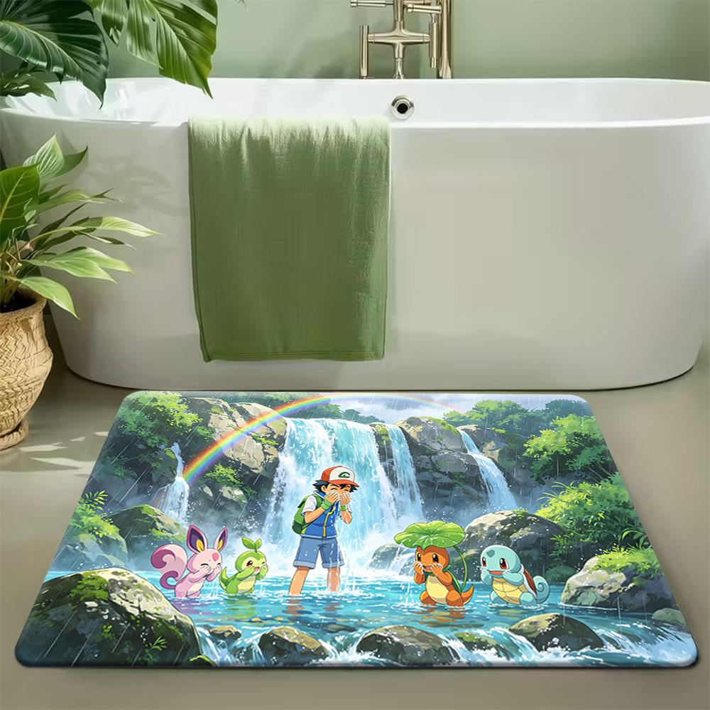 Cute Watercolor Charmander Campfire Roast Marshmallow Print Soft Non-Slip Absorbent Indoor Home Doormat Floor Rug 40x60cm