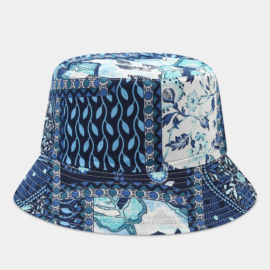 Boho style flower print double side sunscreen fisherman hat women fashionable outdoor sunshade retro sun beach bucket hat