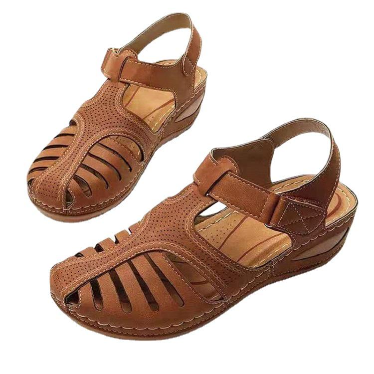 2021 Sommer Damen Klett-Keilsandalen - Große Größe, Europäischer & Amerikanischer Stil, Tägliche Freizeit, Mittelabsatz Baotou-Design