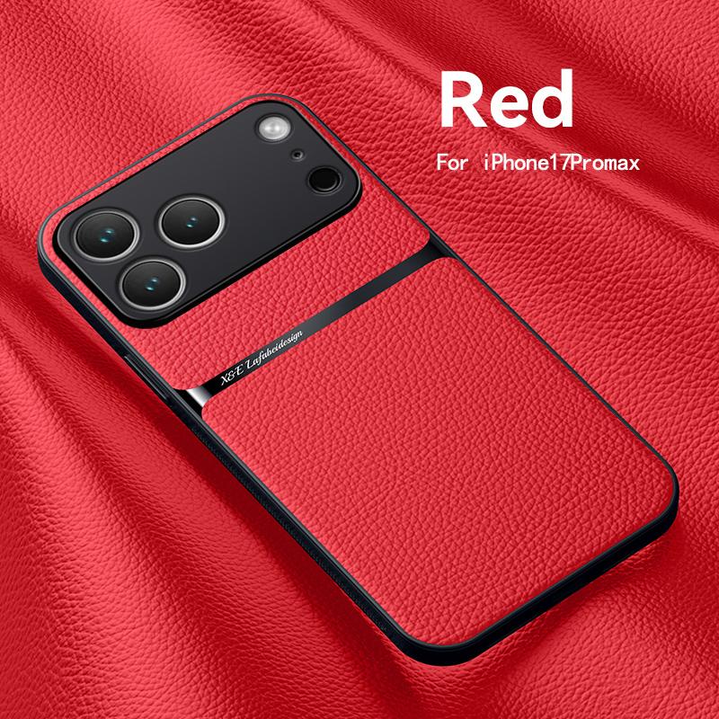 Business Silky Feel Leather Phone Case For iPhone 17 15 16 Pro Max 14 15 Plus 13 12 Mini 11 16E 17 Air Magnetic Car Holder Cover