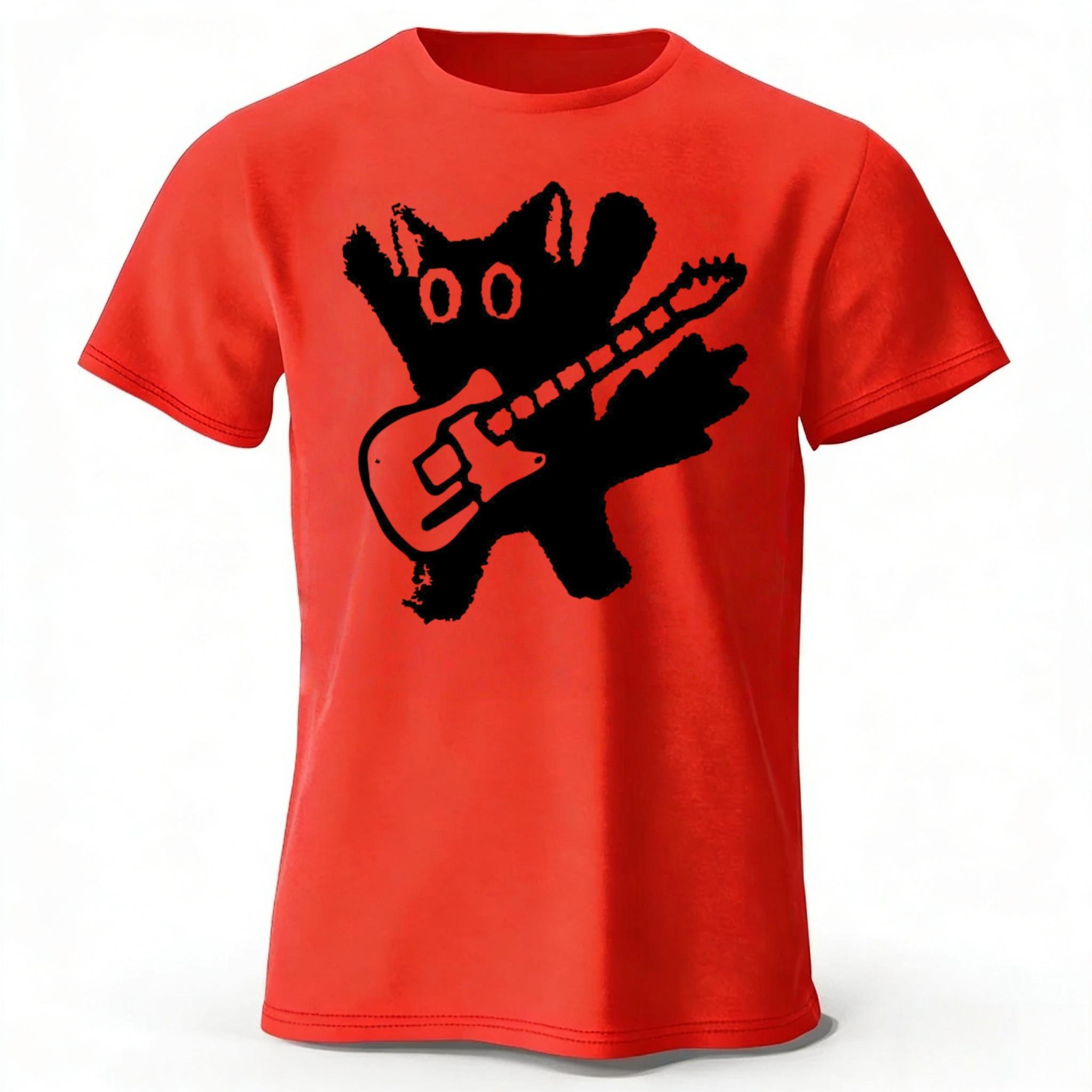 

Startled Music Creative Kitten Cotton Short Sleeved Men Fashionable Casual T-shirt Plus Size Loose Top XXXL красный