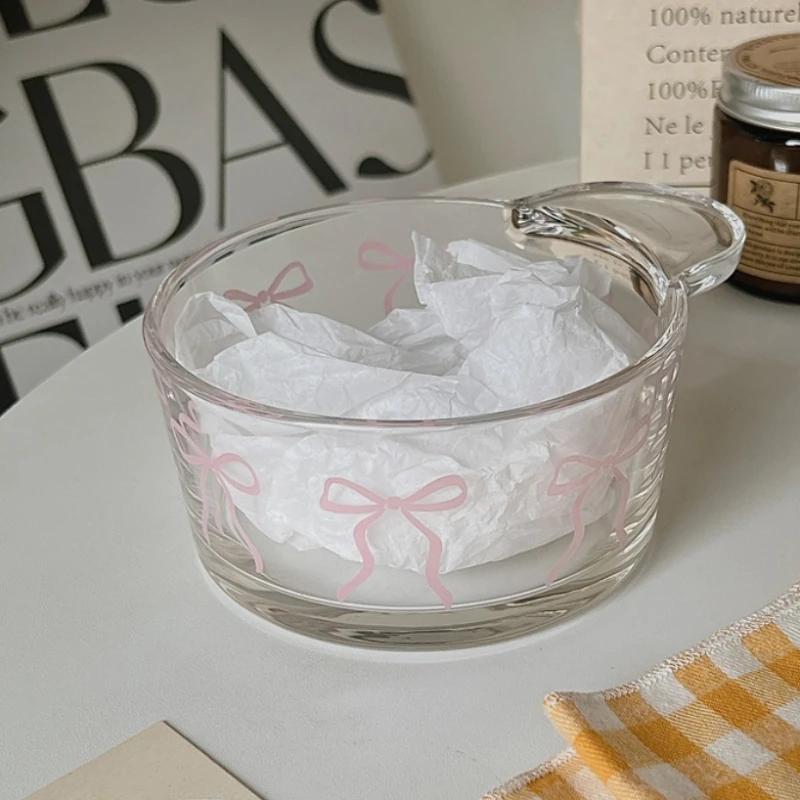 Cute Pink Bow Glass Cup Coffee Cup Mug Eespresso Iced for Summer DIY Drinks Drinkware Yogurt Cup Salad Bowl Fruit Dessert Bowl