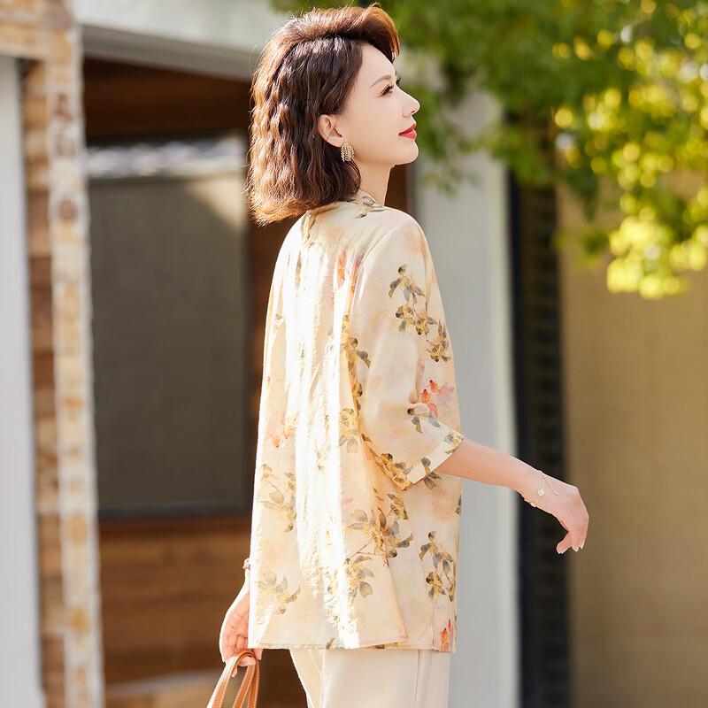 Pasite Women's Seven-Quarter Sleeve Casual Floral Print Top