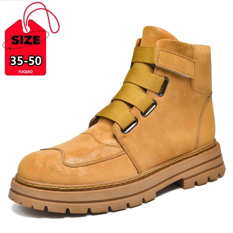 Fashion Men Chelsea Ankel Boots Winter Warm 4.5cm Thick Bottom Business Shoes Cold Weather Women With Zippers Fashion Plus Size 35-50
