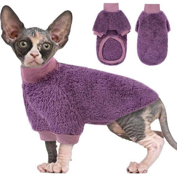 SUNFURA Sphynx Cat Sweater, Hairless Cats Turtleneck Pullover Kitten Sweaters for Cats Only, Warm and Soft Cat Pajamas Shirt with Sleeves Pet Winter