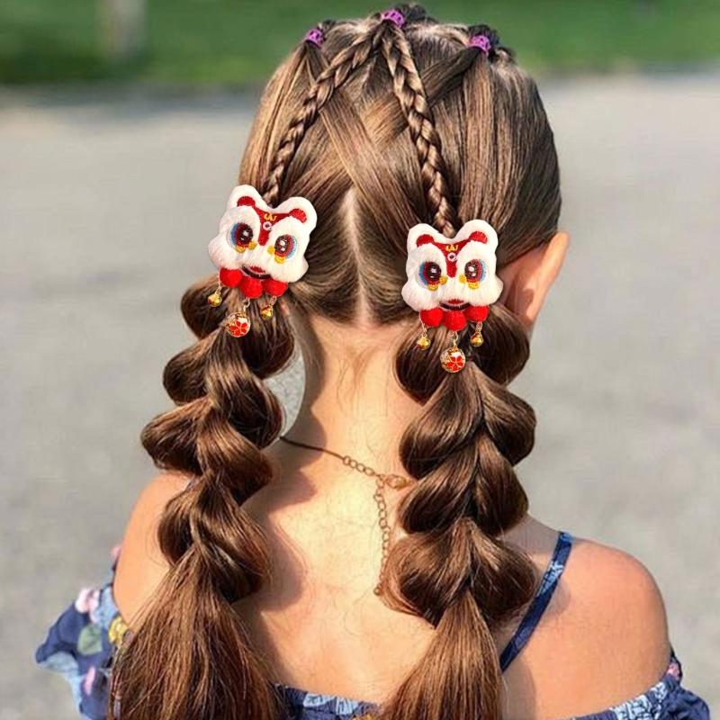 New Year Hair Clip Pearls Side Clip Tassels Pompoms Sweet Bowknot Plush Furry Hairpin Sweet Cool Photo Props