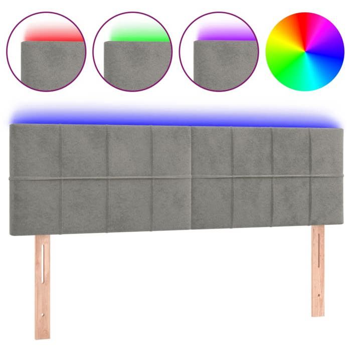 VidaXL Tête de Lit à LED Meuble de Chambre à Coucher Accessoire de Lit Double Tête de Cadre de Lit Intérieur Gris Clair 3121660
