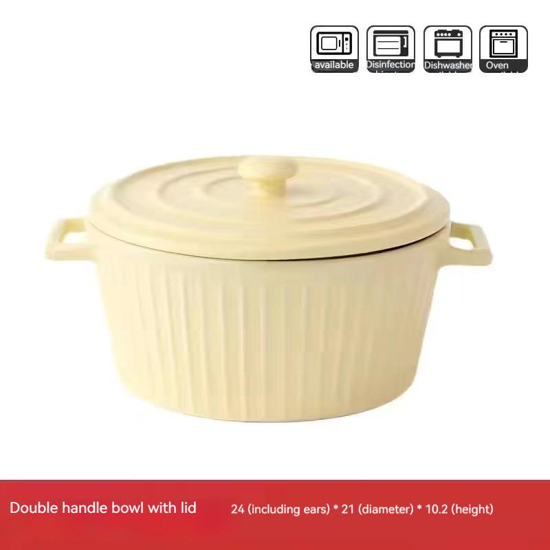 Керамическая суповая миска с двумя ушками Полосатая миска Керамическая миска для домашнего использования