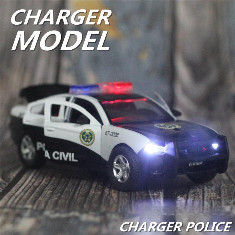 1/32 Alaşım Dodge Şarj Cihazı Polis Araba Modeli Döküm ve Oyuncak Araçlar Simülasyon Ses ve Işık Geri Çekin Koleksiyon Oyuncaklar Çocuklar Hediye