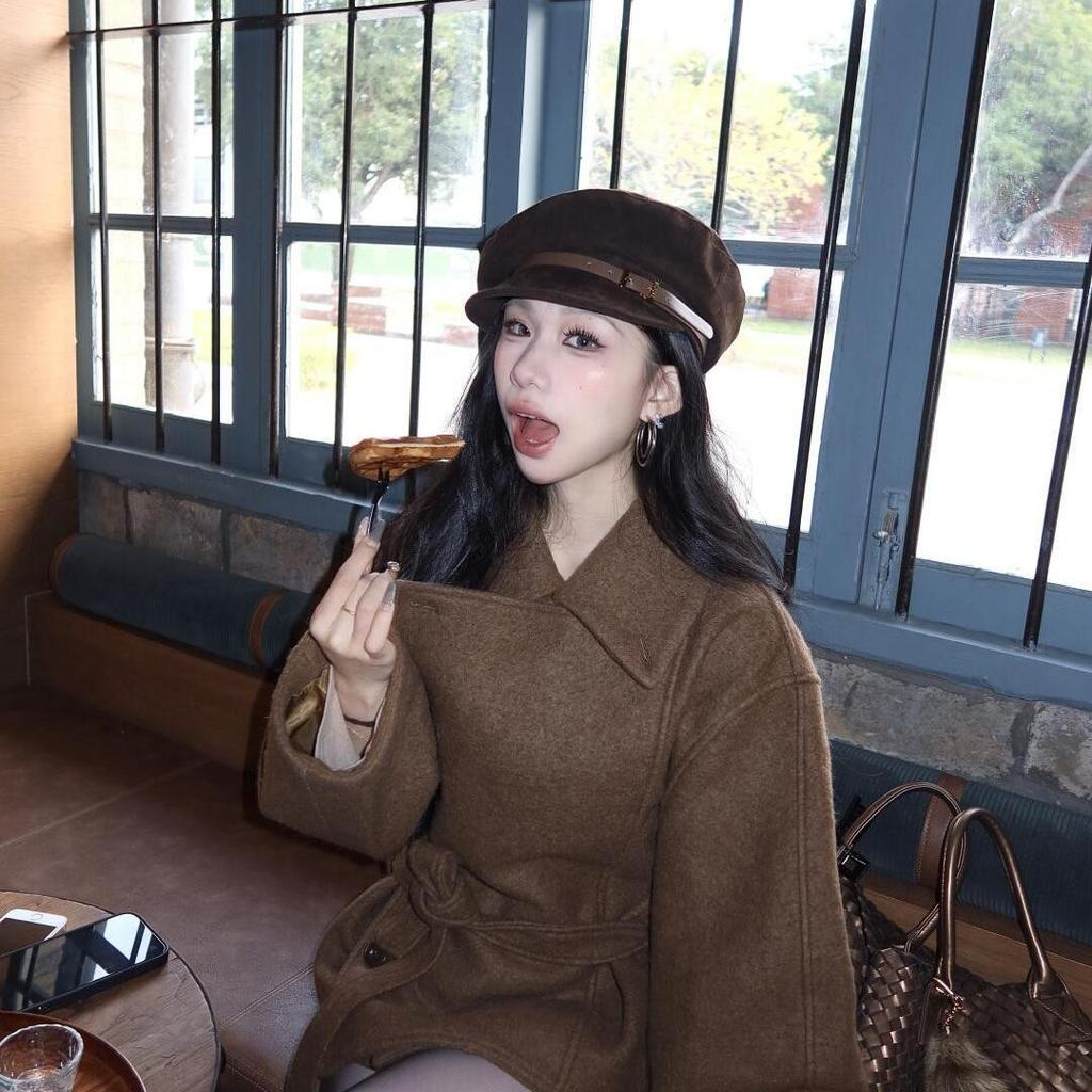 Korean Style British Retro Painter Hat Autumn and Winter Wide Brim Small Suede Beret Showing Face Retro Fashion