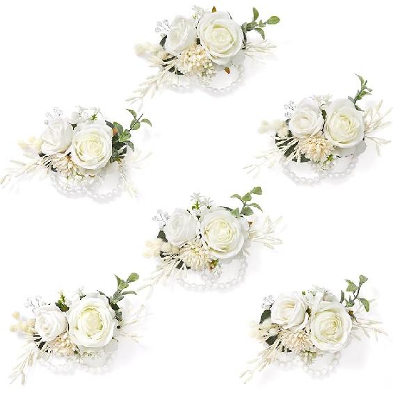 Serwalin 2 Pcs White Boutonniere for Men, Groom Groomsmen Best Man Guest Boutonnieres, Artificial Flowers Silk Rose for Wedding Prom Ceremony