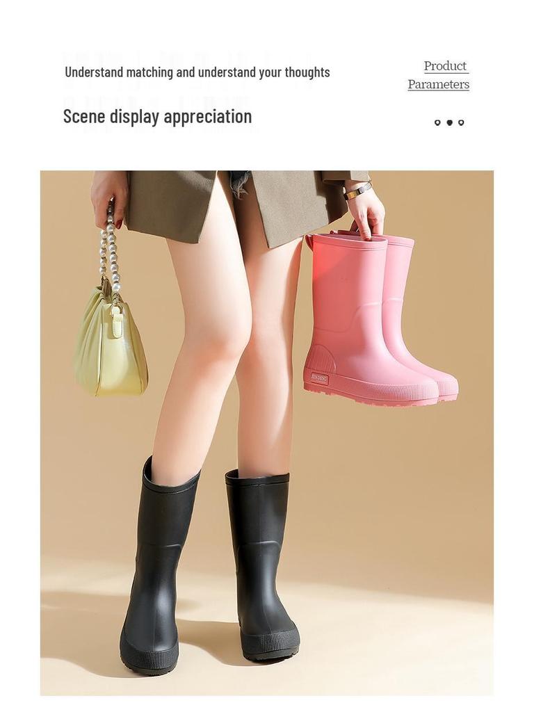 Women's Mid-Calf Waterproof Fashion Rain Boots - Non-slip, Wear-resistant, Solid Color Outdoor Water Shoes