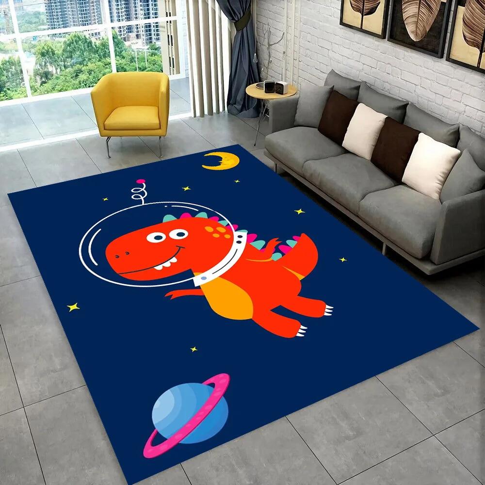 3D Cartoon Dinosaur Space Cute Dino Children Area Rug,Carpet for Living Room Bedroom Sofa Doormat Decoration, Non-slip Floor Mat