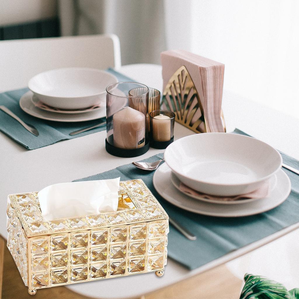 Crystal Tissue Box Rectangular Decorative Tissue Box Holder Sparkling Tissue Holder Napkin Facial