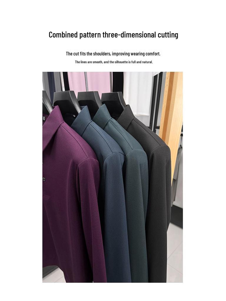 Men's Long Sleeve Polo - Loose Fit, Fashionable Lapel, Versatile Solid Color, Casual T-Shirt for Spring/Autumn
