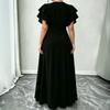 Plus Size Women Summer V Neck Ruffle Sleeve Waisted Slit Solid Midi Dress