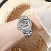 Skeleton Mechanical Watches Rose Gold Case Diamond Bezel Luminous Waterproof Fluororubber Strap Watch