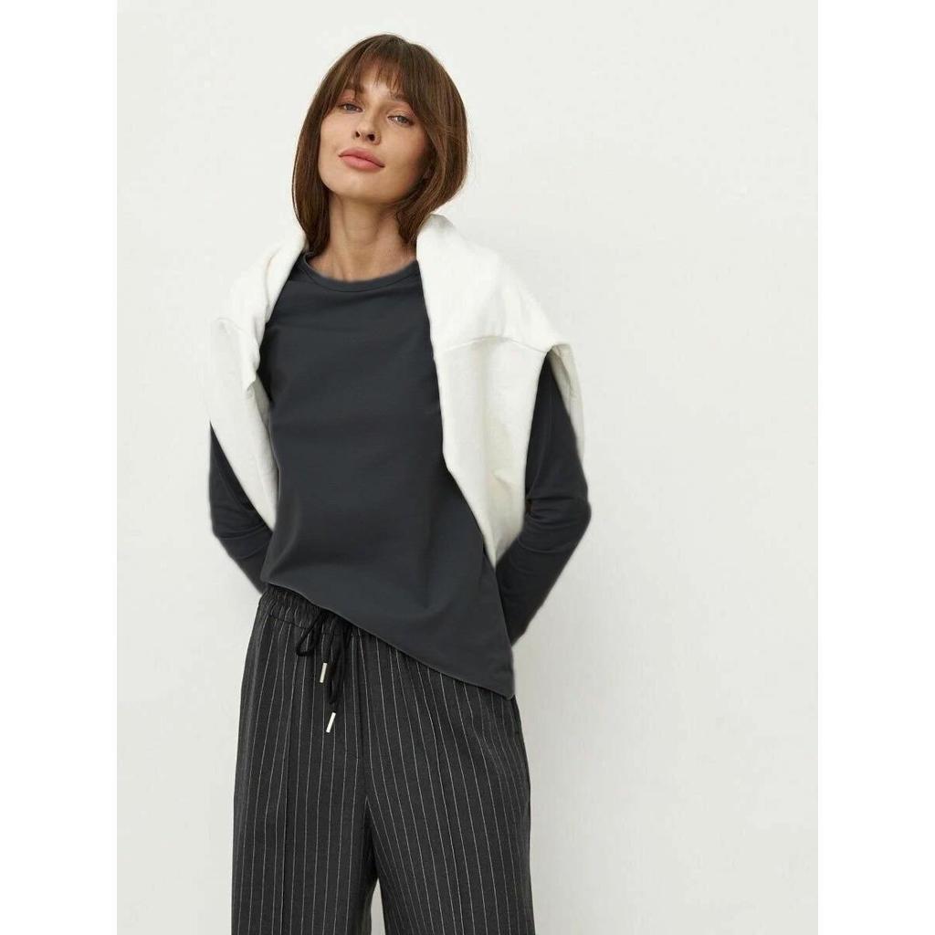 Casual Fashion Long Sleeve Women's 100% Cotton T-Shirt, Spring Versatile Basic Crew Neck Pullover Tee for American & European Commute Style