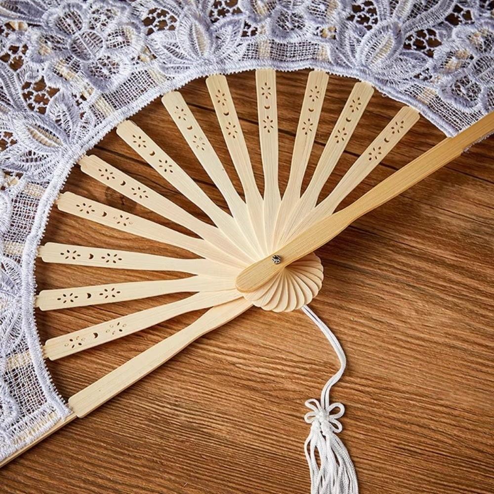Hollow Ribs Embroidered Folding Fan Tassel Pendant Dance Handheld  Fan  Dance Performance