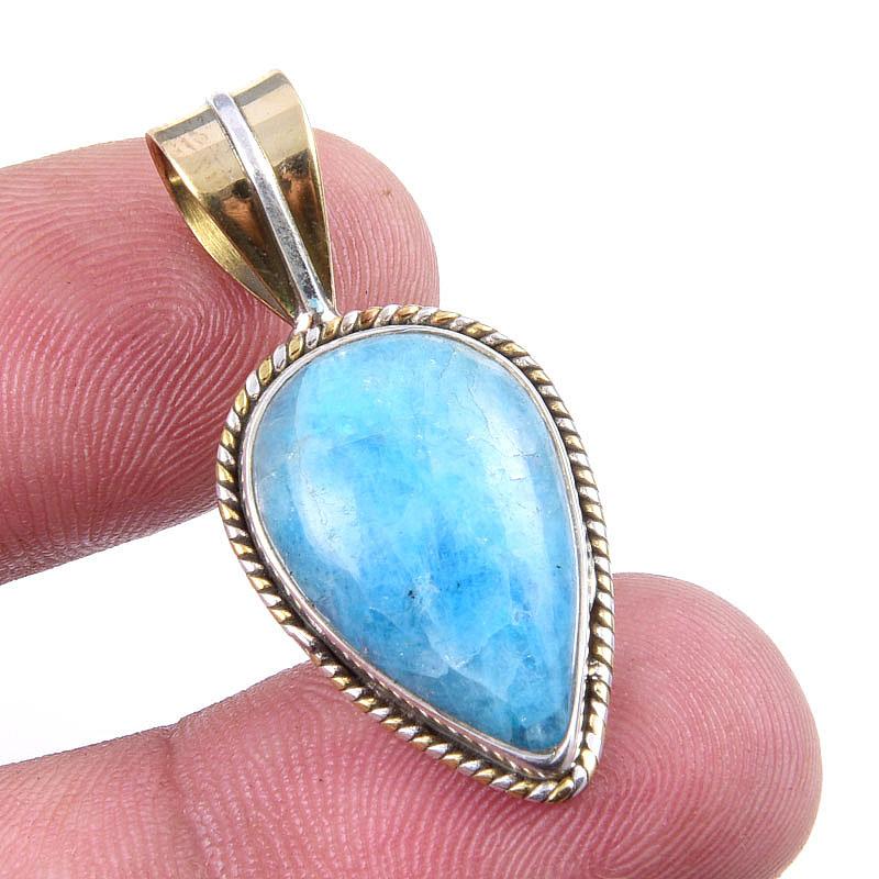 

Natural Purple Moonstone Gemstone 925 Solid Silver Two Tone Pendant 1.25 H4y49
